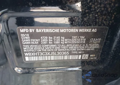 2018 BMW X1 xDrive28I from USA, damaged, VIN WBXHT3C3XJ5L30365